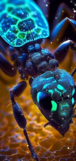 Glowing neon ant displaying vibrant colors and intricate patterns.