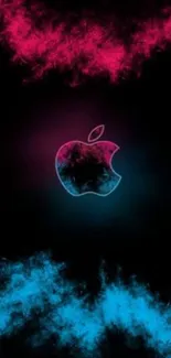 Neon Apple logo with vibrant colors on black background.