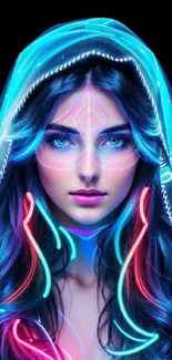 Neon-themed digital art wallpaper featuring vibrant electric blue and a futuristic design.