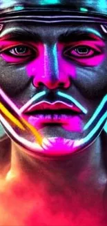 Neon art wallpaper with colorful digital portrait and vibrant light effects.