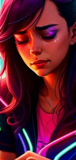 Vibrant neon art portrait wallpaper with colorful highlights.