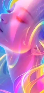 Vibrant neon art portrait with colorful hues