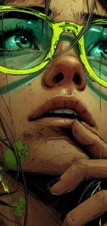 Vibrant art portrait with neon glasses and colorful details.