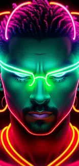 Futuristic neon portrait with vibrant glowing colors.