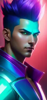 Futuristic neon portrait with vibrant colors and striking lights.