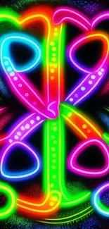 Colorful neon shapes on a dark background, perfect for vibrant phone wallpaper.