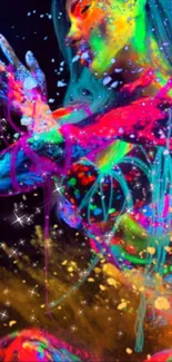 Vibrant neon art wallpaper with colorful paint splashes.