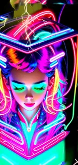 Vibrant neon artwork featuring a futuristic style with bright colors.