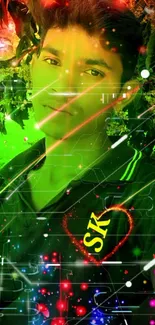 Vibrant neon art wallpaper with abstract digital effects and vivid colors.