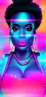 Futuristic woman in neon galaxy art wallpaper.