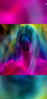 Vibrant neon art wallpaper with colorful abstract portrait.