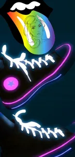 Neon sneakers and colorful tongue design mobile wallpaper.