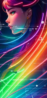 Colorful neon art wallpaper with a futuristic design featuring rainbow hues.