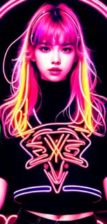 Vibrant neon art wallpaper with pink and orange hues.