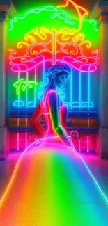 Vibrant neon art wallpaper featuring colorful lights.