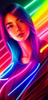 Vibrant neon art wallpaper with colorful dynamic lights.