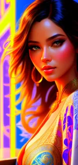 Vibrant neon art wallpaper with colorful design.