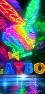 Vibrant neon art wallpaper with colorful abstract patterns.