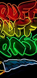 Vibrant graffiti neon art with colorful design.