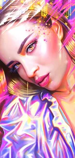 Vibrant neon art wallpaper featuring a colorful portrait with dynamic visual elements.