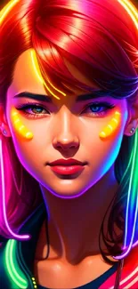 Vibrant neon art wallpaper with captivating portrait and dynamic colors.