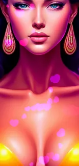 Glamorous stylized woman in vibrant neon colors, ideal for mobile wallpaper.