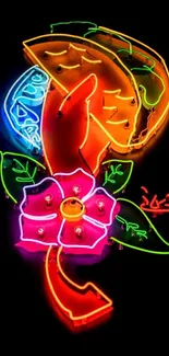 Colorful neon art with black background.