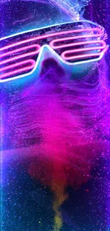 Abstract neon art with glowing glasses and vibrant colors.