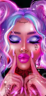 Neon portrait artwork with vibrant pink and purple hues, perfect for mobile wallpaper.