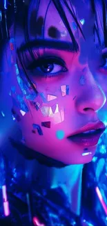 Vibrant neon portrait with futuristic design and artistic flair for mobile wallpaper.