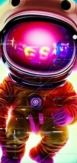 Vibrant neon astronaut artwork on mobile wallpaper