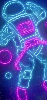 Neon astronaut floating in space art