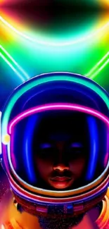 Colorful neon astronaut with vibrant, futuristic design for mobile wallpaper.