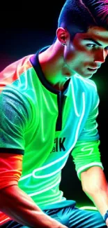 Vibrant neon athlete wallpaper in dynamic pose.