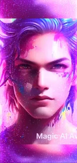 Vibrant neon avatar art with colorful splashes.