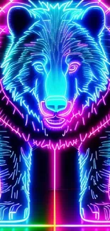 Vibrant neon bear art on a colorful wallpaper.