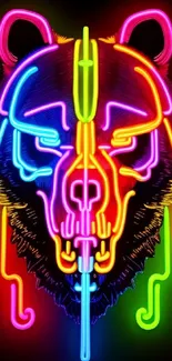 Neon bear artwork in vibrant colors on a black background.