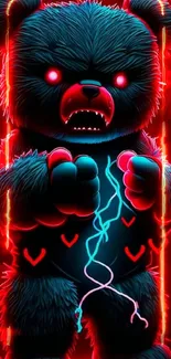 Fierce neon bear with glowing lights in a vivid artistic design.