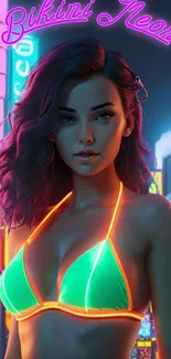 Neon-themed bikini mobile wallpaper with glowing vibrant colors.