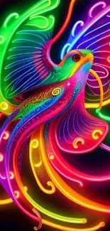 Colorful neon bird design in vibrant palette.