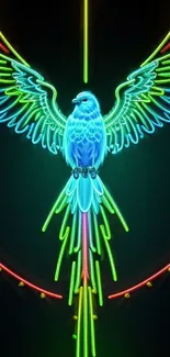 Vibrant neon bird design with bright colors for mobile wallpaper.