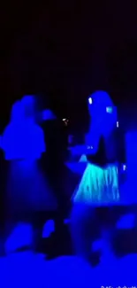 Neon blue dance scene with vibrant nightlife glow.