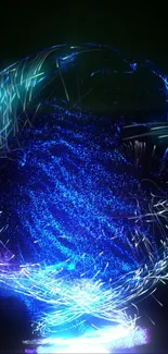 Vibrant neon blue vortex with dynamic glowing patterns.