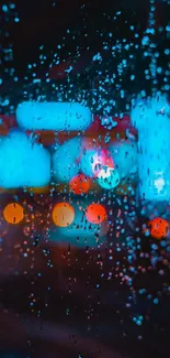 Neon bokeh wallpaper with blue and red lights, resembling a rainy city nightscape.