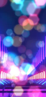 Colorful neon bokeh lights wallpaper with vibrant hues.