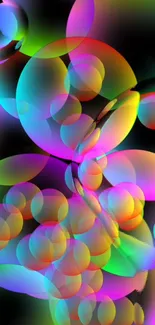 Vibrant neon bubbles create a colorful abstract wallpaper for a modern mobile display.