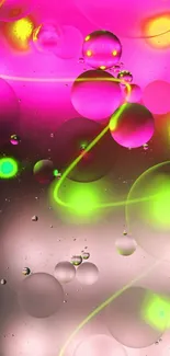 Vibrant wallpaper with neon bubbles in pink, green, and yellow hues.