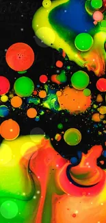 Vibrant neon bubble splash wallpaper with colorful abstract design.