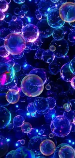 Vibrant neon bubbles on dark wallpaper.