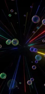 Neon bubbles with colorful streaks on a black background wallpaper.